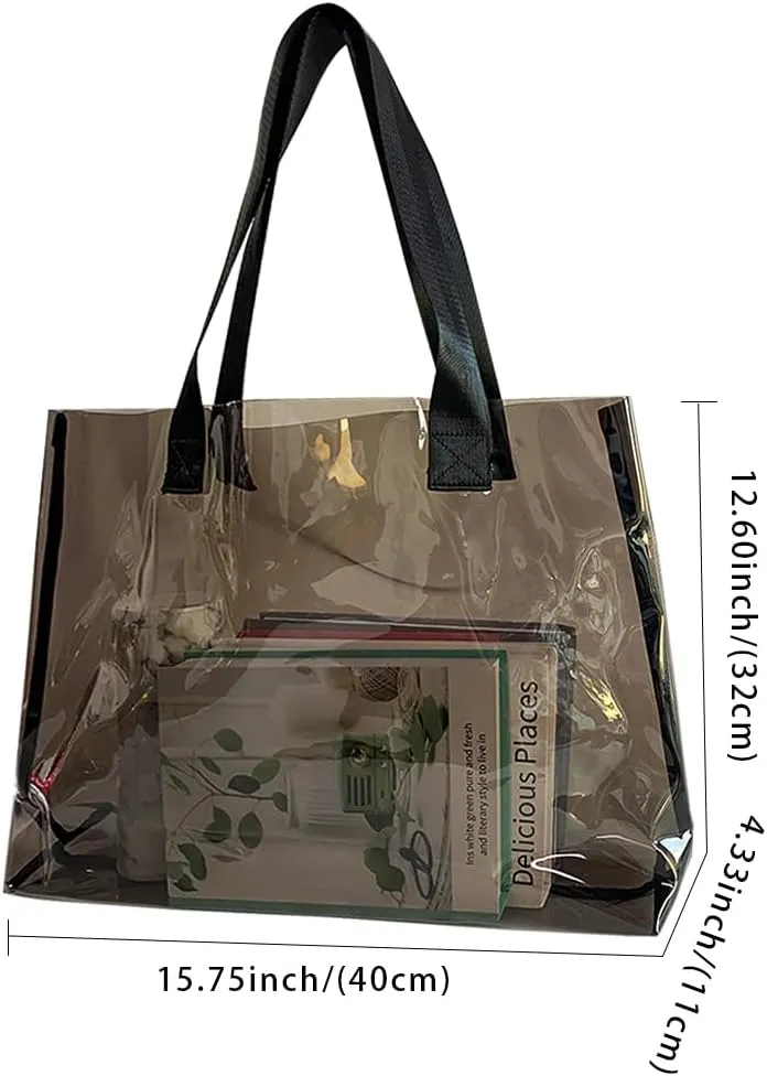 Clear Large Tote Bag - Versatile, Waterproof, Stain Resistant, Transparent Shoulder Tote Bag for Work