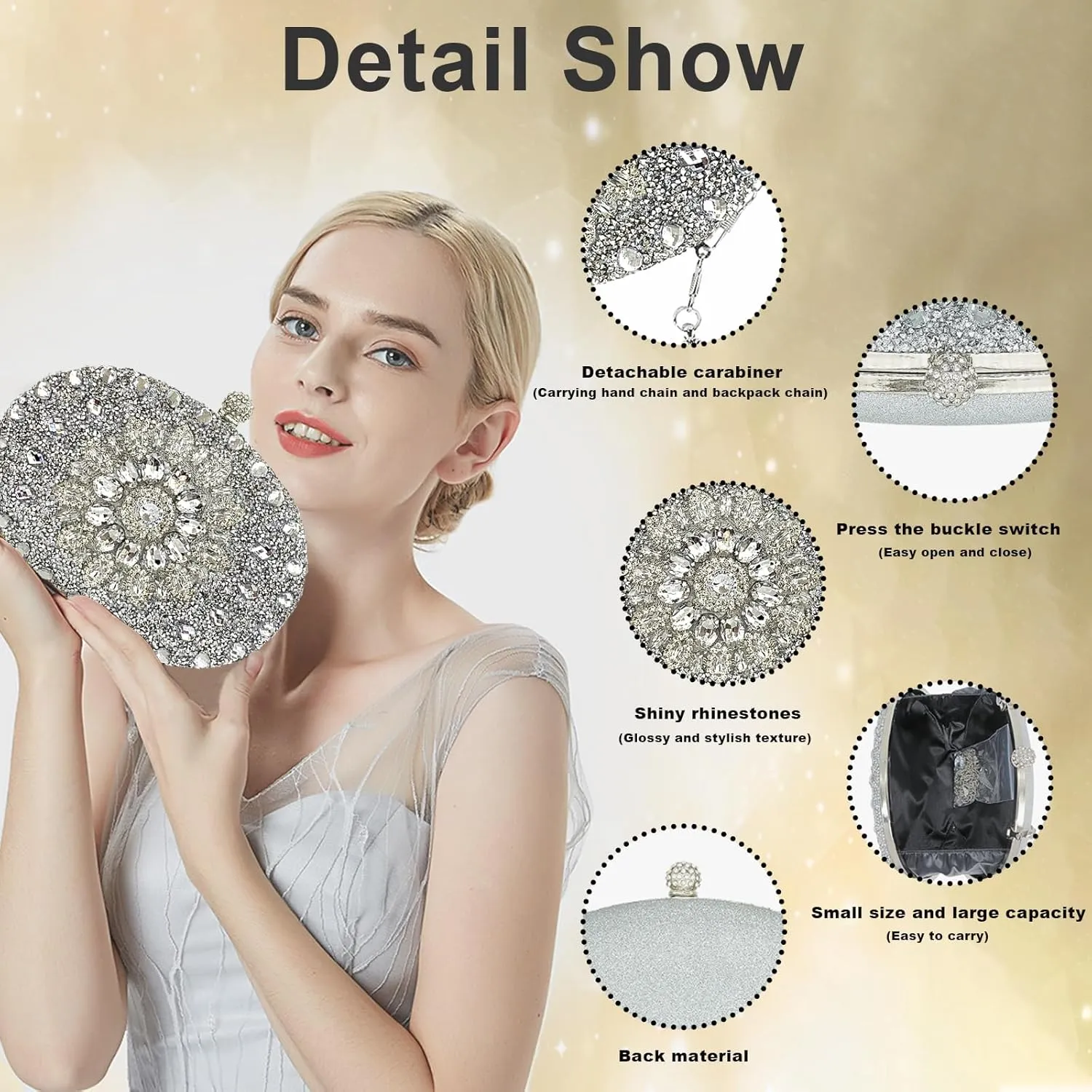 Clutch Purses For Women Rhinestone Evening Purse Sparkling Handbags Crystal Clutch For Wedding Party