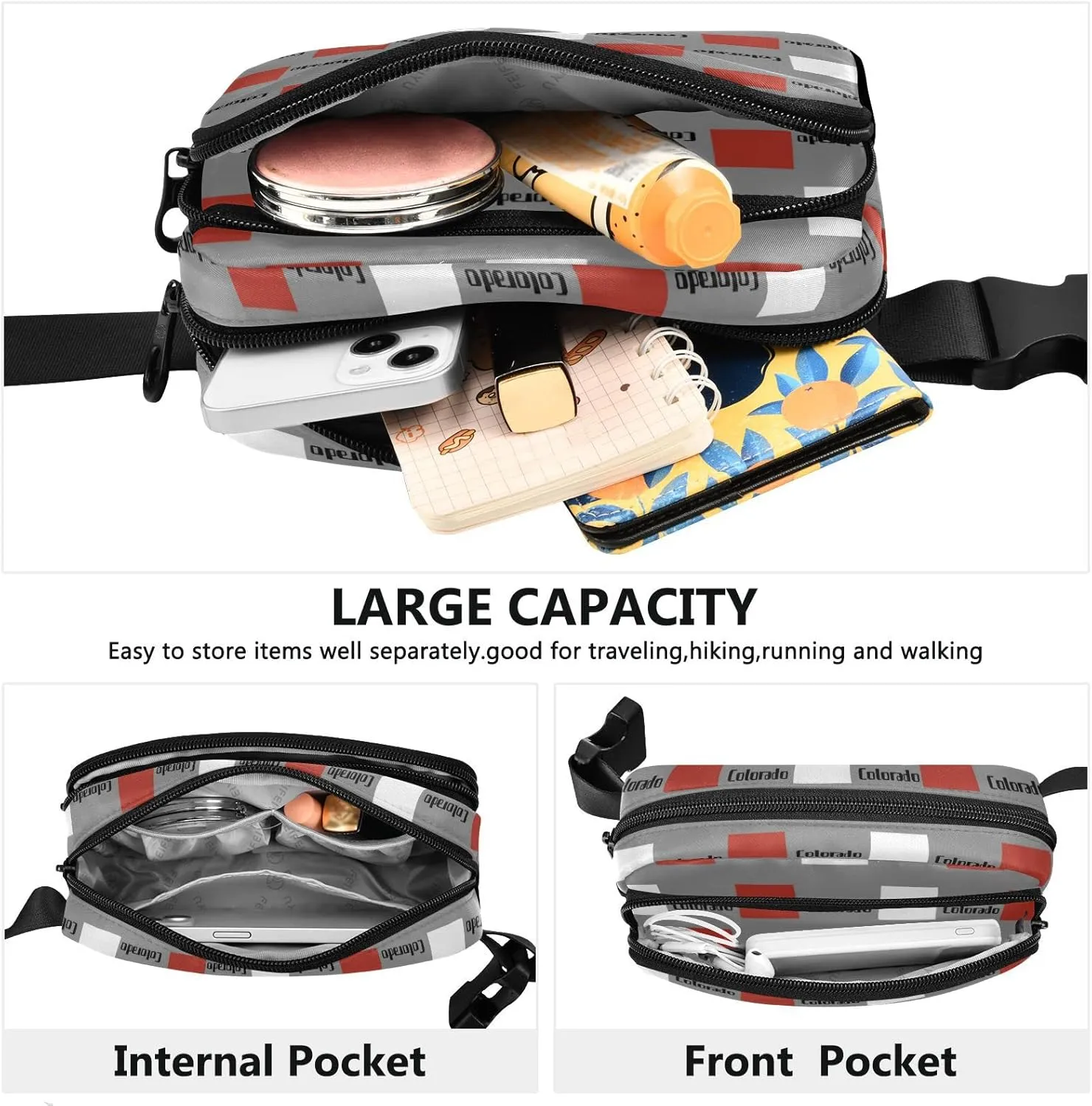 Colorado State Fanny Pack for Men Women,Crossbody Waist Bag Pack with Adjustable Strap Mini Belt Bag for Running Cycling