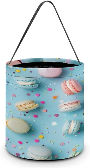 Colorful Macarons Biscuits Halloween Candy Bucket Trick Or Treat Tote Bags Easter Egg Hunt Basket with Handle for Party Decoration