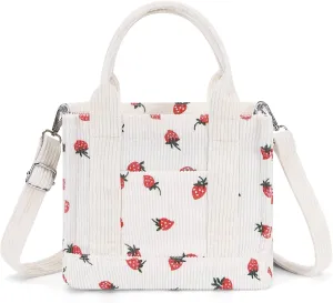 Corduroy Tote Bag Small Satchel Bag for Women Crossbody Bag Purse with Zipper Casual Hobo Handbag