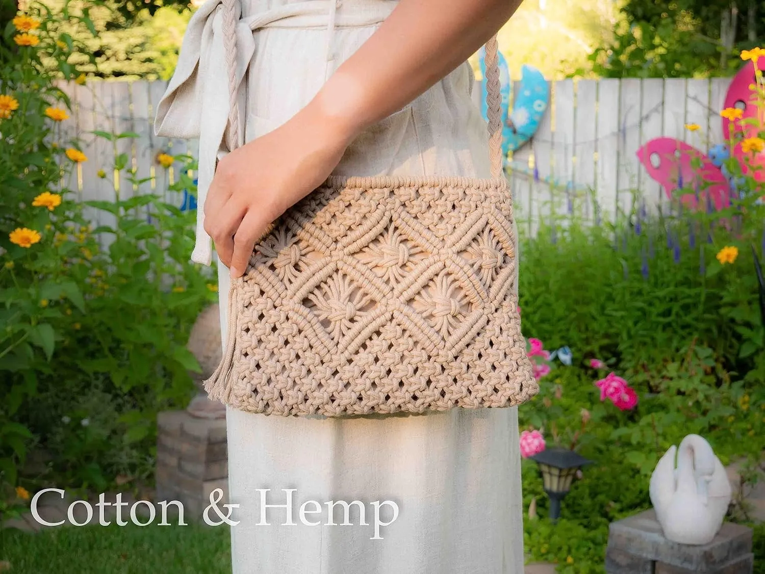 Cotton Macrame Purse Bag | Hand-Woven Knitted Crossbody Shoulder Strap Zipper | Cute Fringe Boho Coin | White Beige Gray