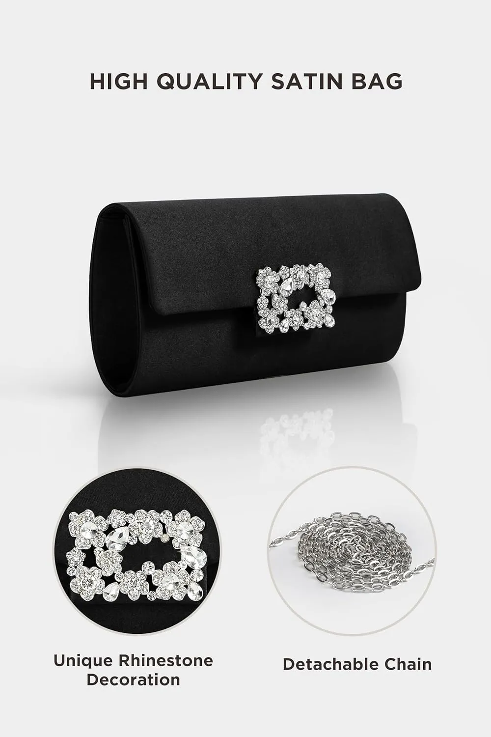 Coucoland Clutch Purses for Women - Satin Evening Bag Crystal Embellished Handbag for Bride Party Prom Wedding