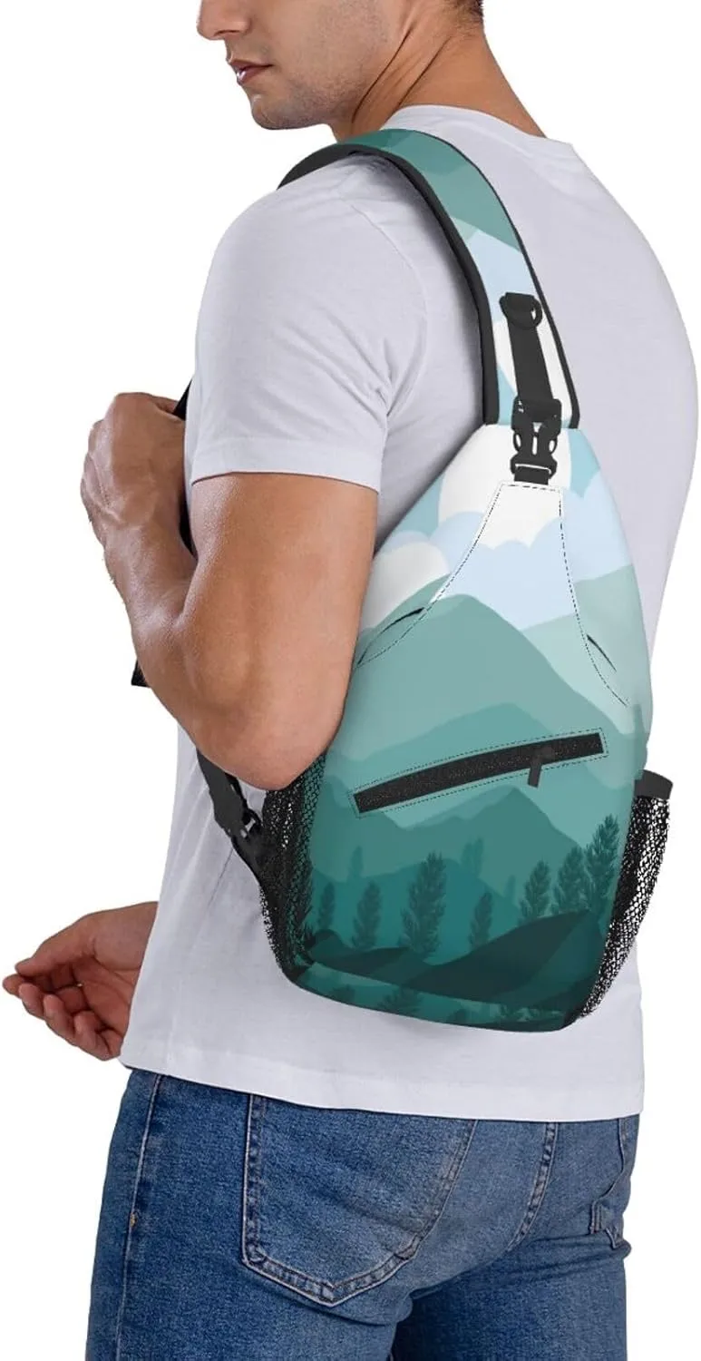 Crossbody Sling Bag for Men Women, Mountain Landscape Sling Backpack Shoulder Chest Bag, Anti Theft Travel Hiking Daypacks