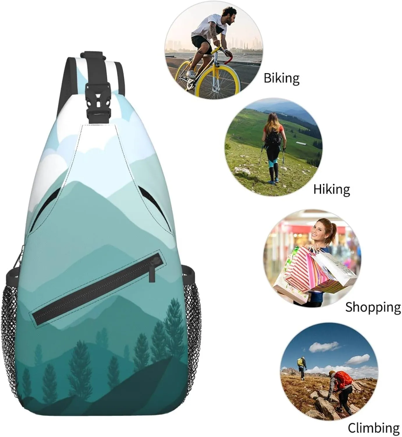 Crossbody Sling Bag for Men Women, Mountain Landscape Sling Backpack Shoulder Chest Bag, Anti Theft Travel Hiking Daypacks