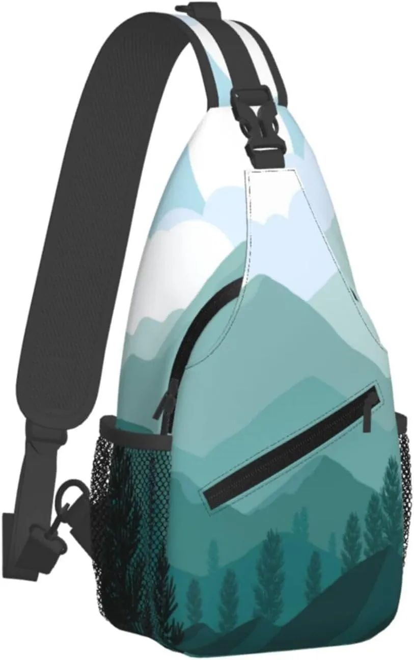 Crossbody Sling Bag for Men Women, Mountain Landscape Sling Backpack Shoulder Chest Bag, Anti Theft Travel Hiking Daypacks