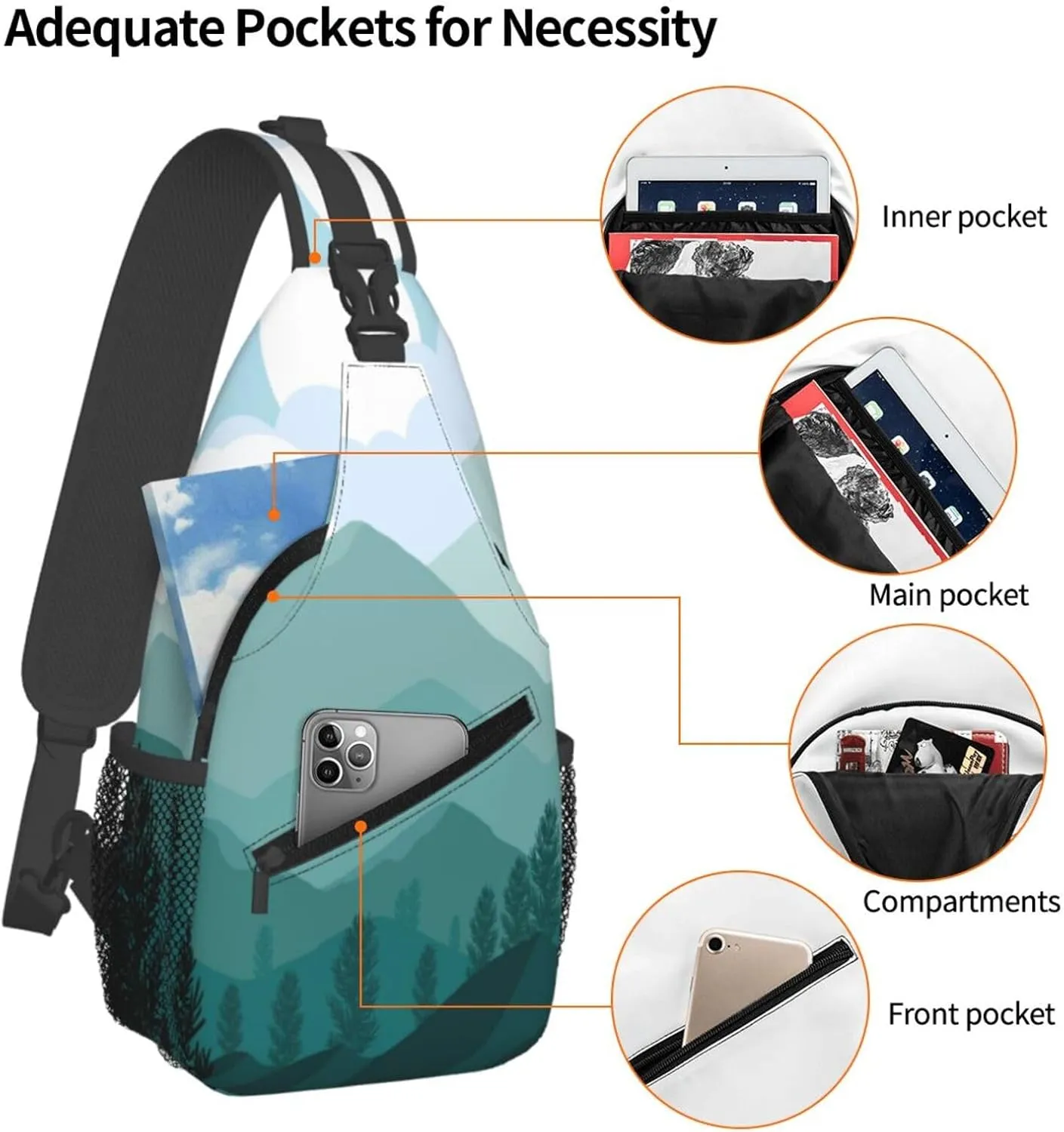 Crossbody Sling Bag for Men Women, Mountain Landscape Sling Backpack Shoulder Chest Bag, Anti Theft Travel Hiking Daypacks
