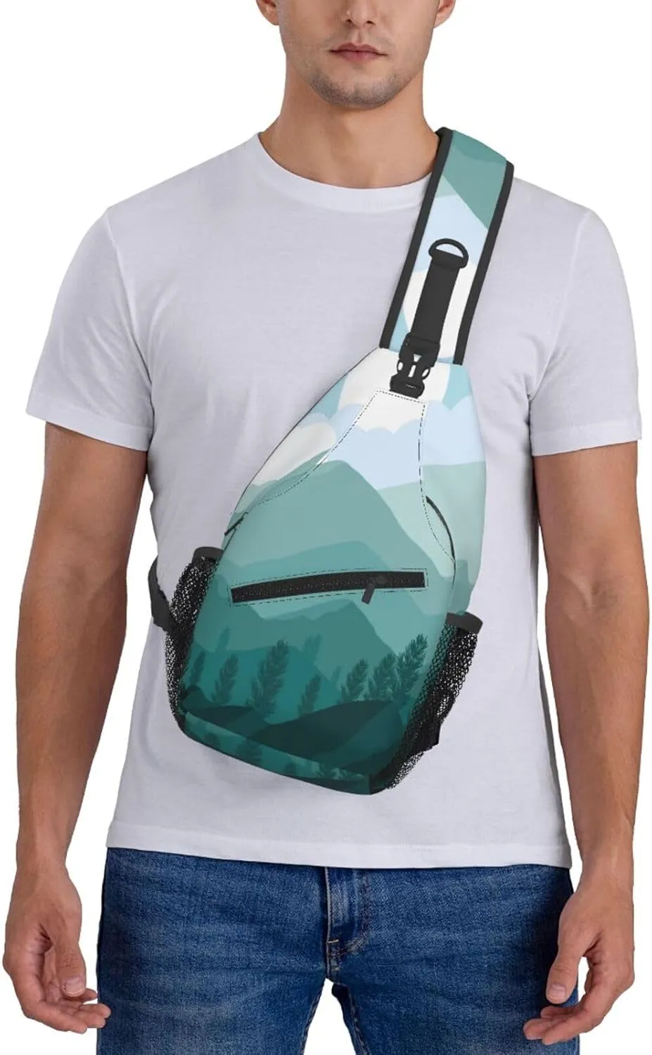 Crossbody Sling Bag for Men Women, Mountain Landscape Sling Backpack Shoulder Chest Bag, Anti Theft Travel Hiking Daypacks