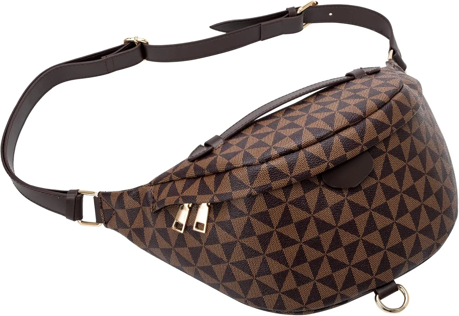 Crossbody Sling Bag for Women Fanny Pack with Adjustable Strap Large Opening Two-Way Zipper Closure Chest Bag Trendy Checkered Belt Bag for Daily Shopping Travel (Chocolate brown)