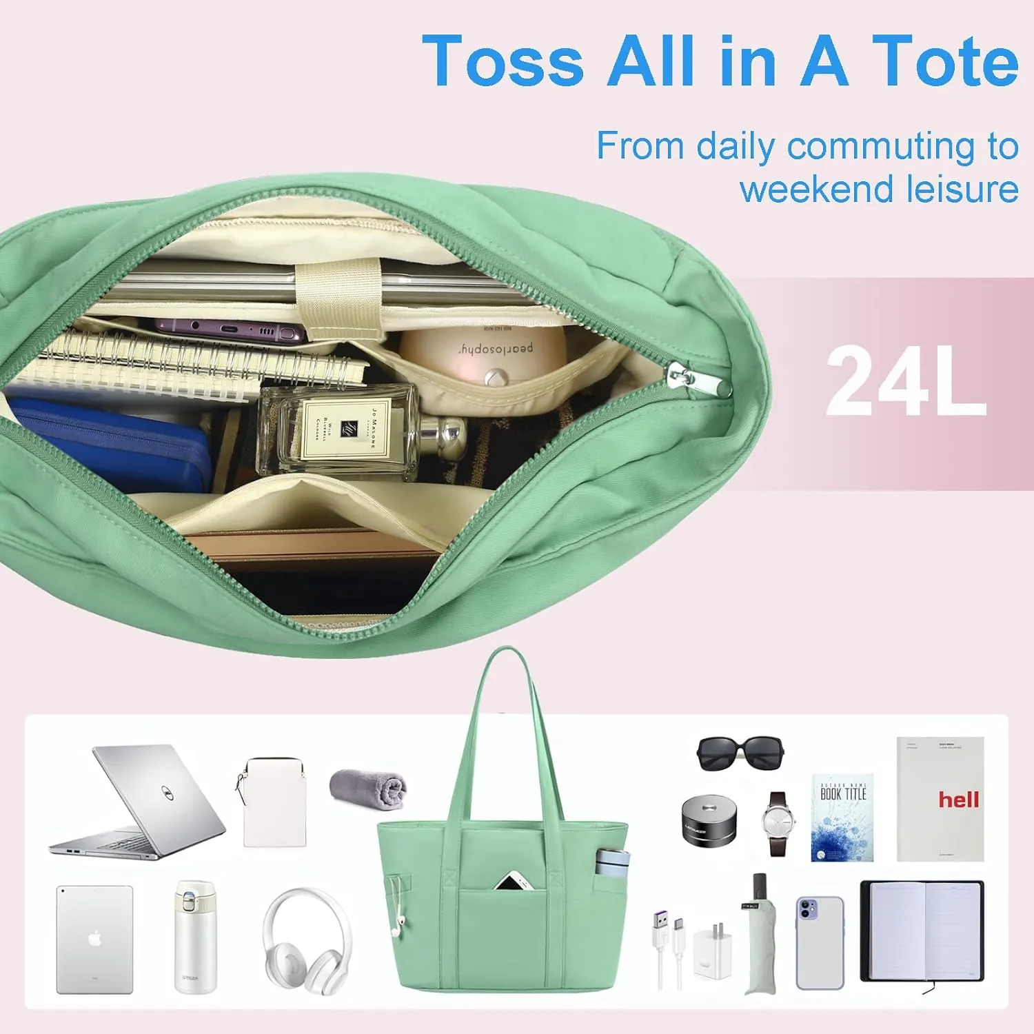 CTWWFS Tote Bag for Women, Travel Essentials Large Tote Bag with Zipper, Top Handle Handbag for Travel, Work