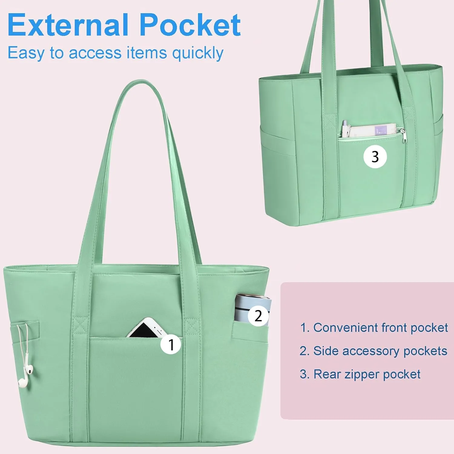 CTWWFS Tote Bag for Women, Travel Essentials Large Tote Bag with Zipper, Top Handle Handbag for Travel, Work