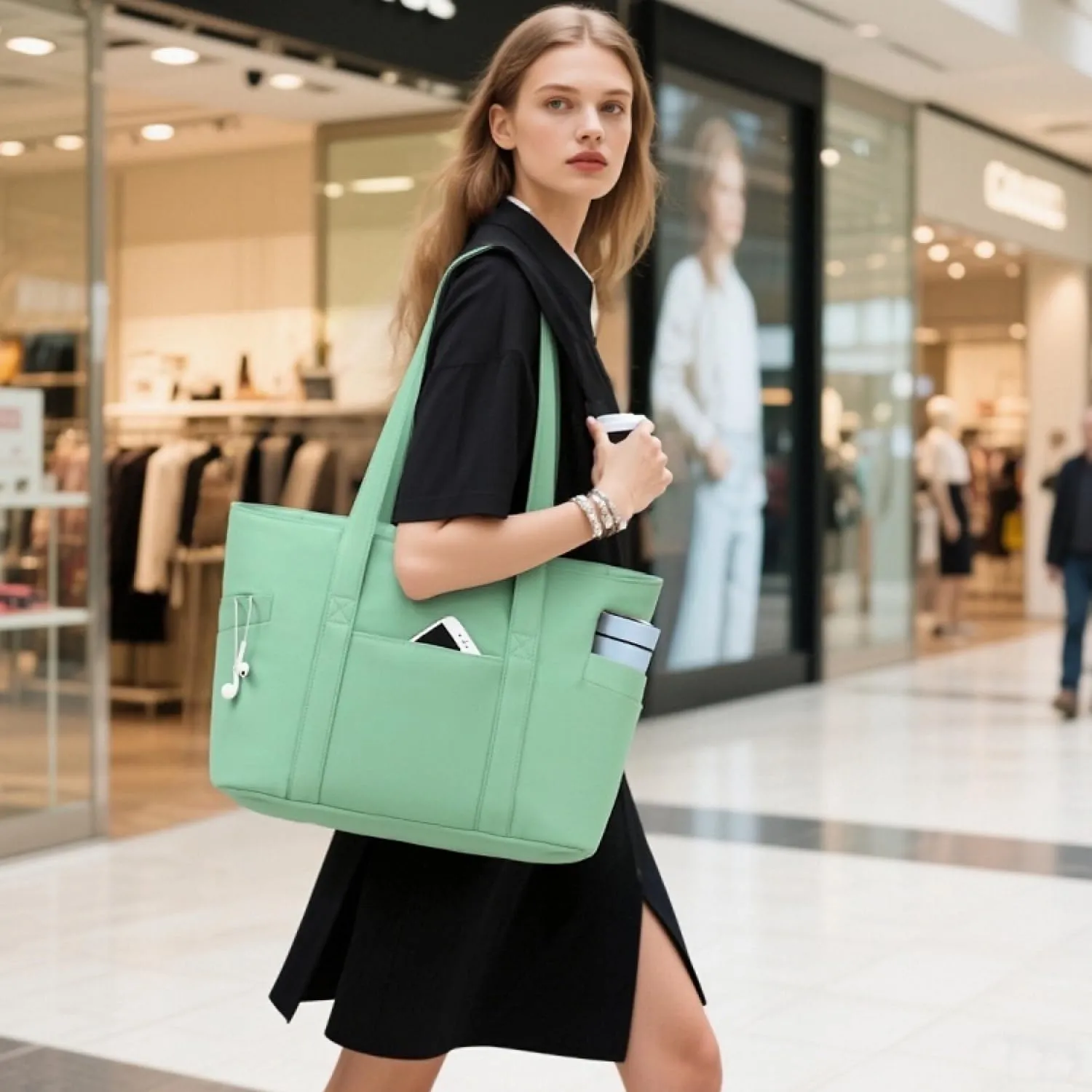 CTWWFS Tote Bag for Women, Travel Essentials Large Tote Bag with Zipper, Top Handle Handbag for Travel, Work