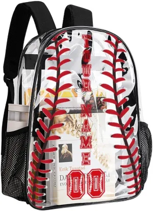 Custom Baseball Clear Backpack Heavy Duty for Girls Kids Boys Women Men - PVC Baseball Printing Transparent Backpack for Schools Stadium Concerts Work - Clear/Black