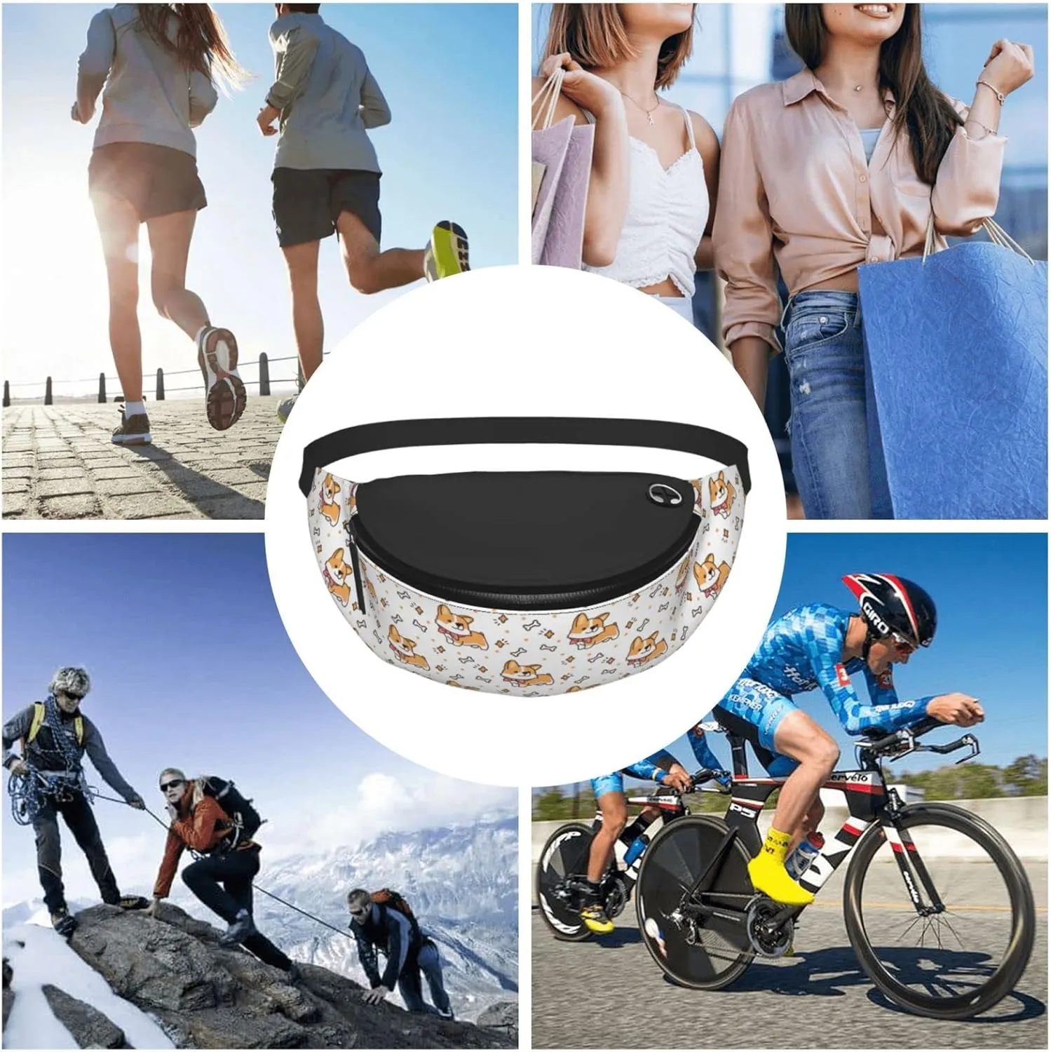 Cute Corgi Dog Fanny Packs For Women With Earphone Hole, Adjustable Belt Bag For Women, Waist Bag Cross Body Fanny Pack Chest Bag For Women Hiking Traveling Running