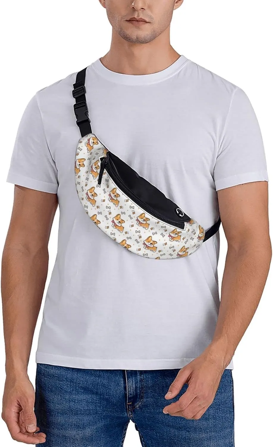 Cute Corgi Dog Fanny Packs For Women With Earphone Hole, Adjustable Belt Bag For Women, Waist Bag Cross Body Fanny Pack Chest Bag For Women Hiking Traveling Running