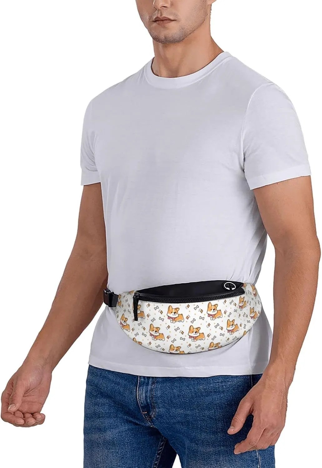 Cute Corgi Dog Fanny Packs For Women With Earphone Hole, Adjustable Belt Bag For Women, Waist Bag Cross Body Fanny Pack Chest Bag For Women Hiking Traveling Running