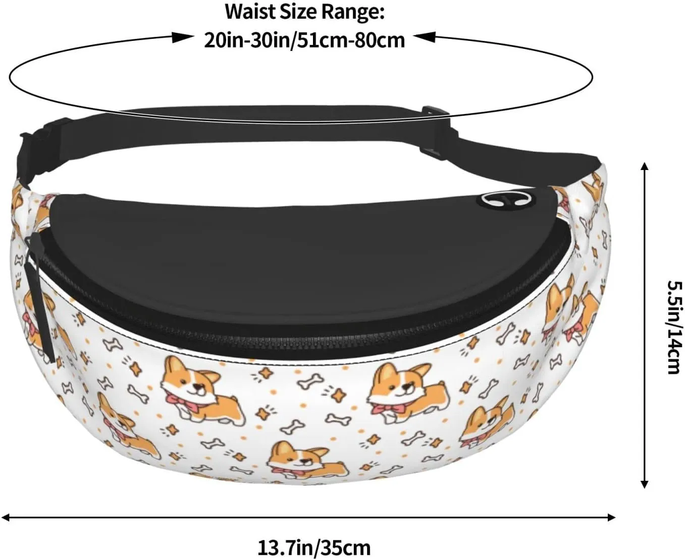 Cute Corgi Dog Fanny Packs For Women With Earphone Hole, Adjustable Belt Bag For Women, Waist Bag Cross Body Fanny Pack Chest Bag For Women Hiking Traveling Running