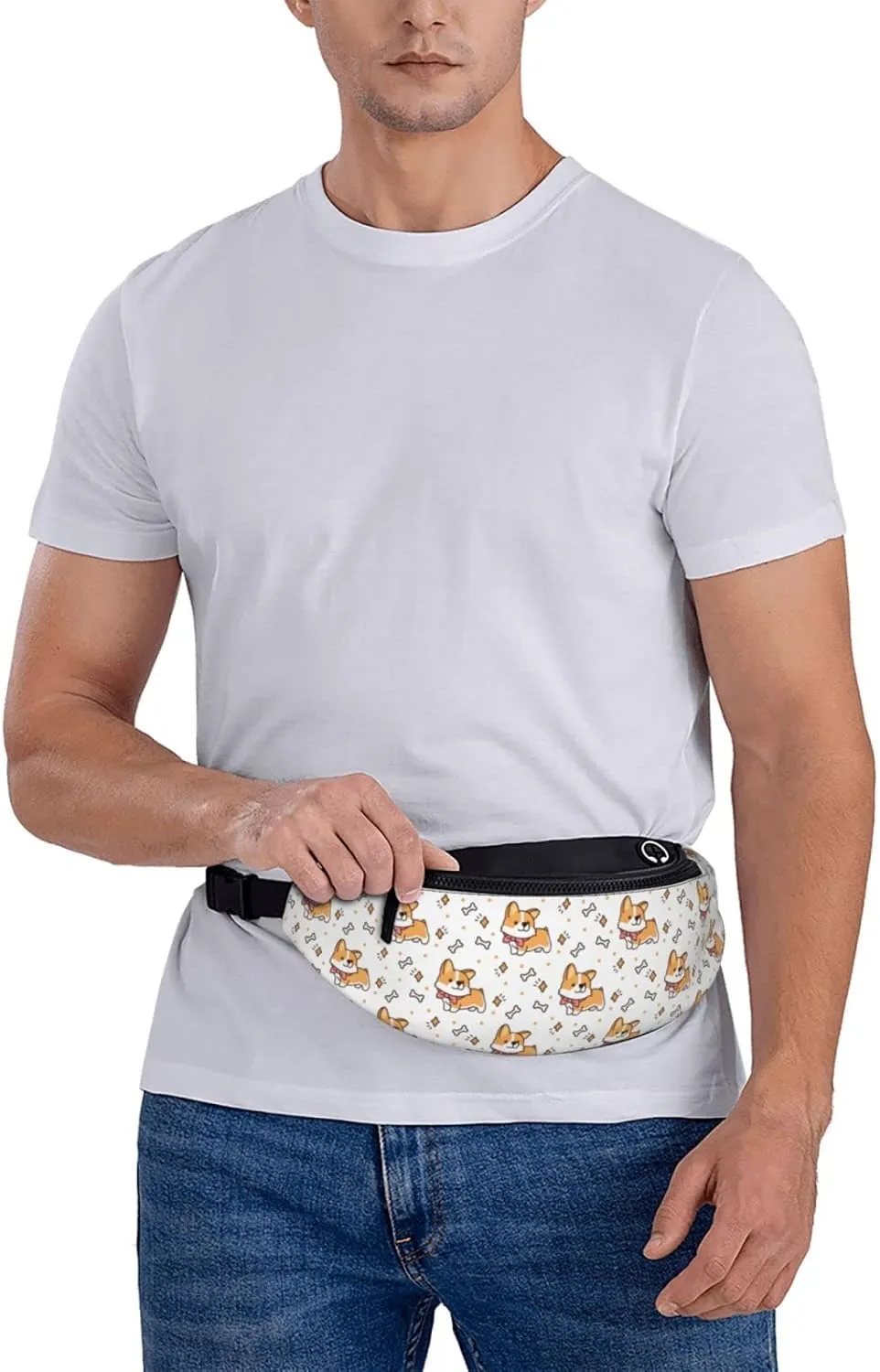 Cute Corgi Dog Fanny Packs For Women With Earphone Hole, Adjustable Belt Bag For Women, Waist Bag Cross Body Fanny Pack Chest Bag For Women Hiking Traveling Running