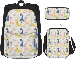 Cute giraffe print 3-Piece Casual Backpack Set (Backpack   Waist Bag   Small Pouch), Unisex Daypack