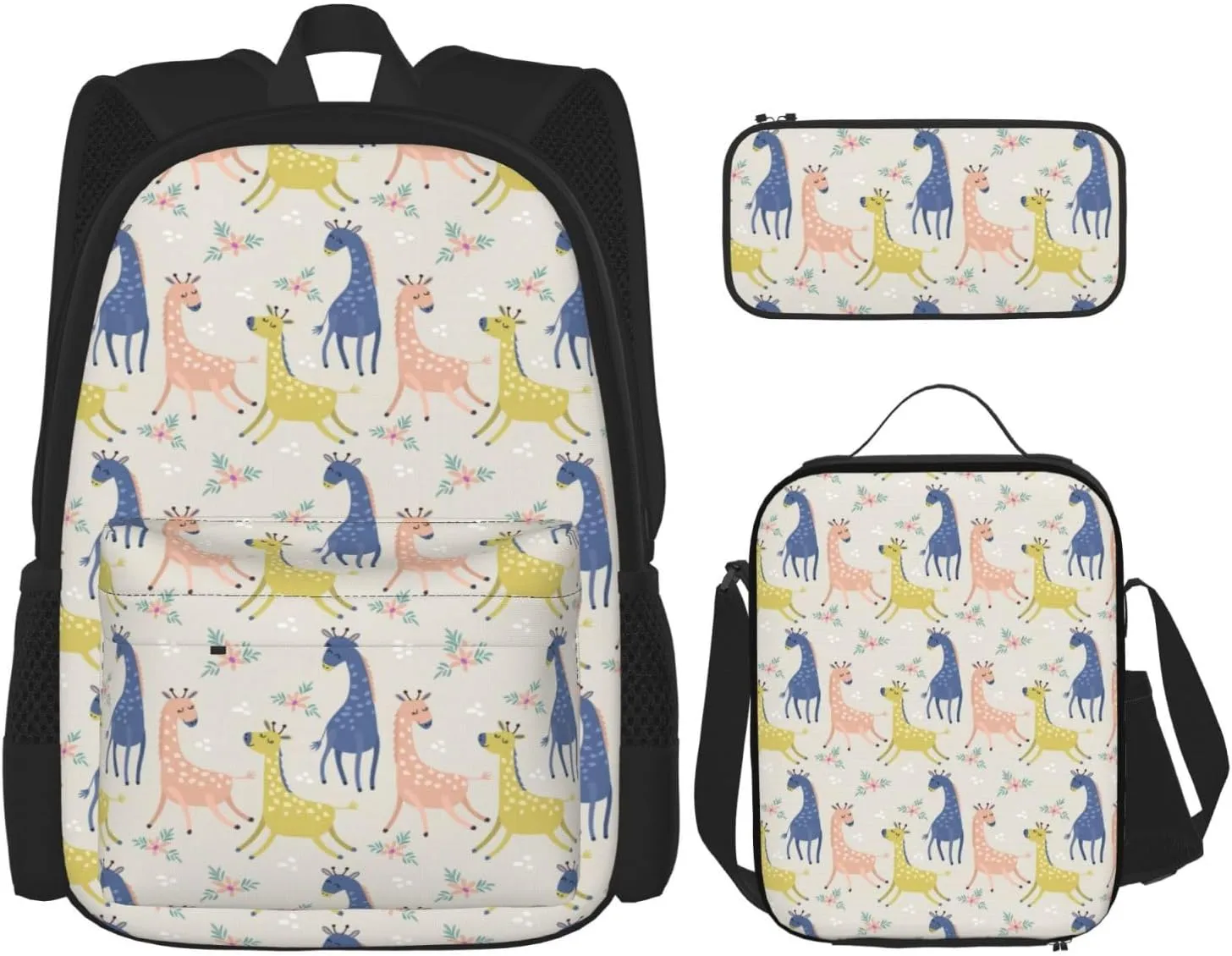 Cute giraffe print 3-Piece Casual Backpack Set (Backpack   Waist Bag   Small Pouch), Unisex Daypack