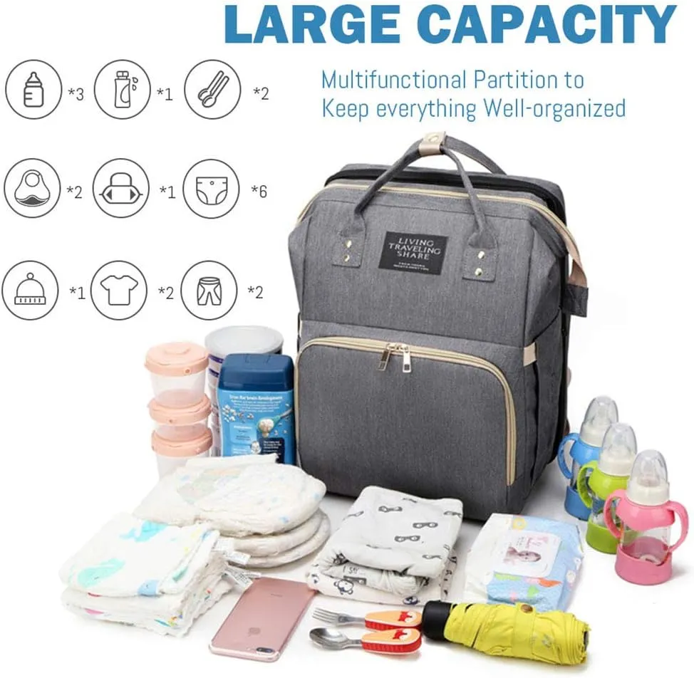 Diaper Bag Backpack with Changing Station, Nappy Baby Bags with Portable Changing Pad, 900D Waterproof Multi-Function Travel Portable Mommy Bag, Gray