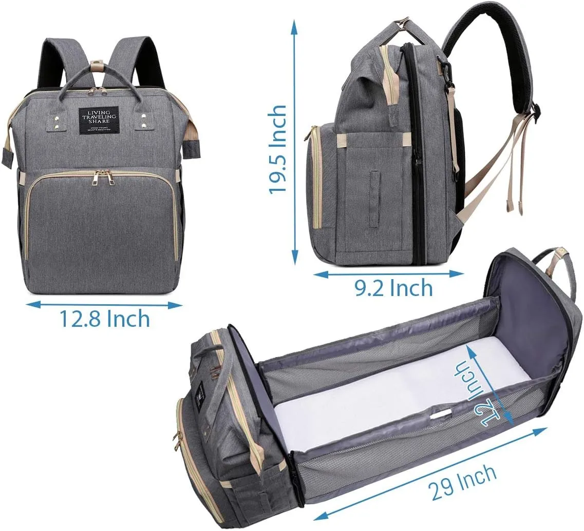 Diaper Bag Backpack with Changing Station, Nappy Baby Bags with Portable Changing Pad, 900D Waterproof Multi-Function Travel Portable Mommy Bag, Gray
