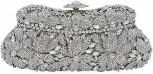 DJBM Vintage Women Floral Rhinestone Crystal Purse Rose Evening Clutch Diamond Evening Bags for Party Wedding Cocktail Prom
