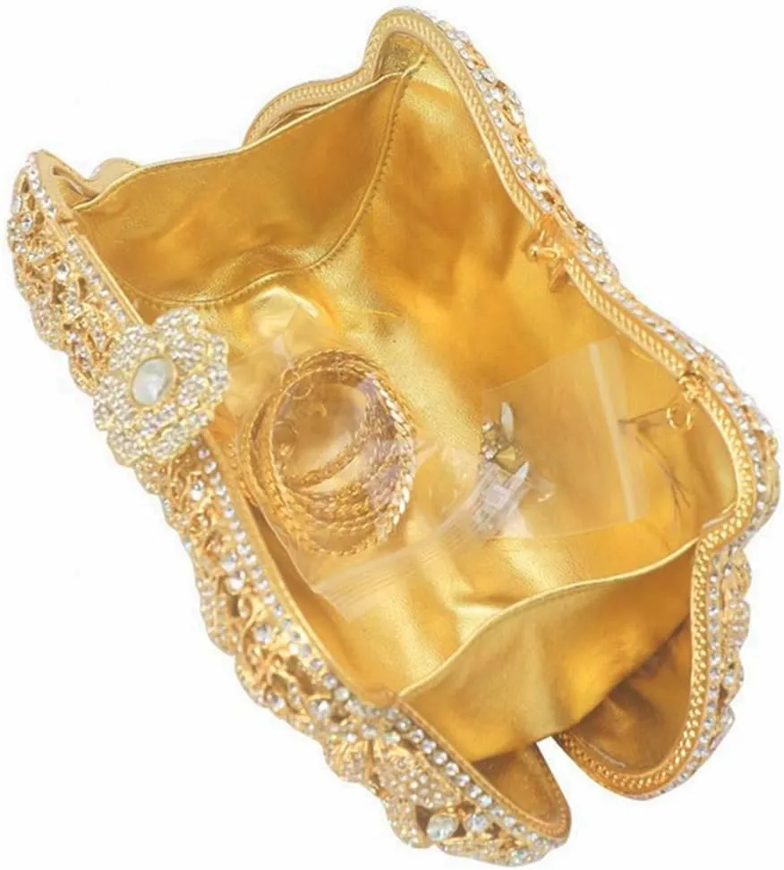 DJBM Vintage Women Floral Rhinestone Crystal Purse Rose Evening Clutch Diamond Evening Bags for Party Wedding Cocktail Prom