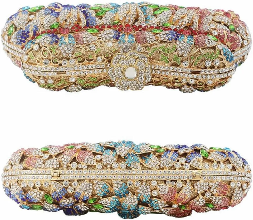 DJBM Vintage Women Floral Rhinestone Crystal Purse Rose Evening Clutch Diamond Evening Bags for Party Wedding Cocktail Prom