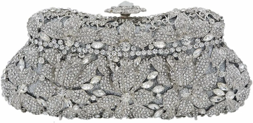 DJBM Vintage Women Floral Rhinestone Crystal Purse Rose Evening Clutch Diamond Evening Bags for Party Wedding Cocktail Prom