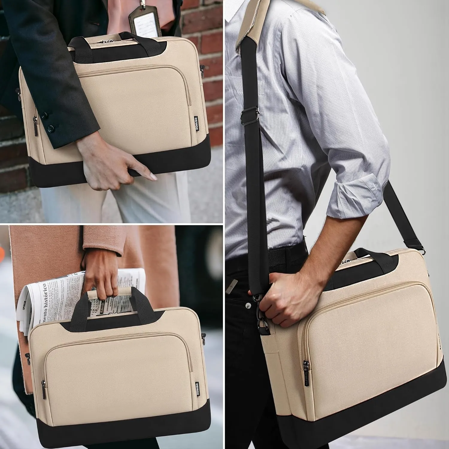 DOMISO 13.5-14 Inch Laptop Sleeve Business Briefcase Ultrabook Notebook Carrying Case Shoulderbag for MacBook Pro 14 Inch 2021 Model A2442 with M1 Pro/ M1 Max Chip & Touch ID,Beige
