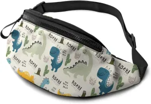 Dujiea Fanny Pack, Cartoon Dinosaur Waist Bag with Headphone Hole Belt Bag Adjustable Sling Pocket Fashion Hip Bum Bag for Women Men Kids Outdoors Casual Travelling Hiking Cycling