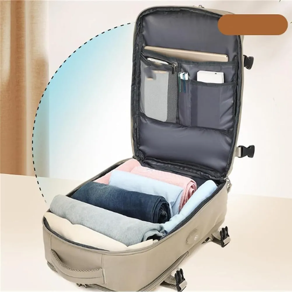 Easy Packer Travel Backpack, Easypacker Travel Backpack, 180 All-Open Design, Waterproof, with USB Charging (Beige)