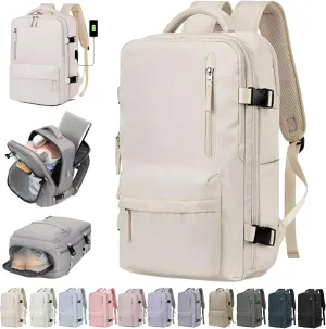 Easy Packer Travel Backpack, Easypacker Travel Backpack, 180 All-Open Design, Waterproof, with USB Charging (Beige)