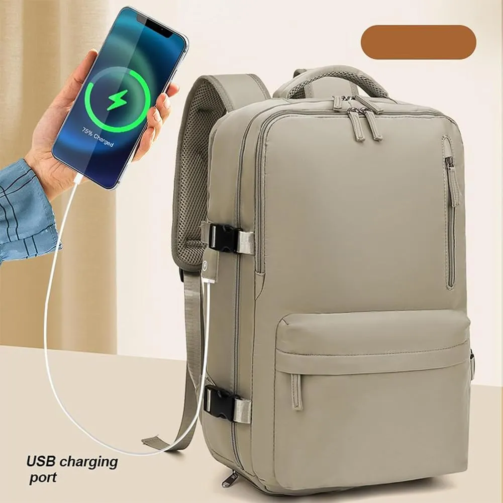 Easy Packer Travel Backpack, Easypacker Travel Backpack, 180 All-Open Design, Waterproof, with USB Charging (Beige)
