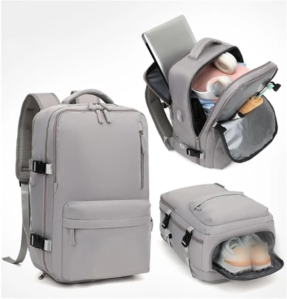 Easy Packer Travel Backpack, Easypacker Travel Backpack, 180 All-Open Design, Waterproof, with USB Charging (Beige)