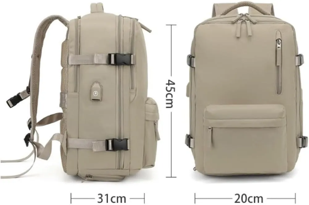 Easy Packer Travel Backpack, Easypacker Travel Backpack, 180 All-Open Design, Waterproof, with USB Charging (Beige)