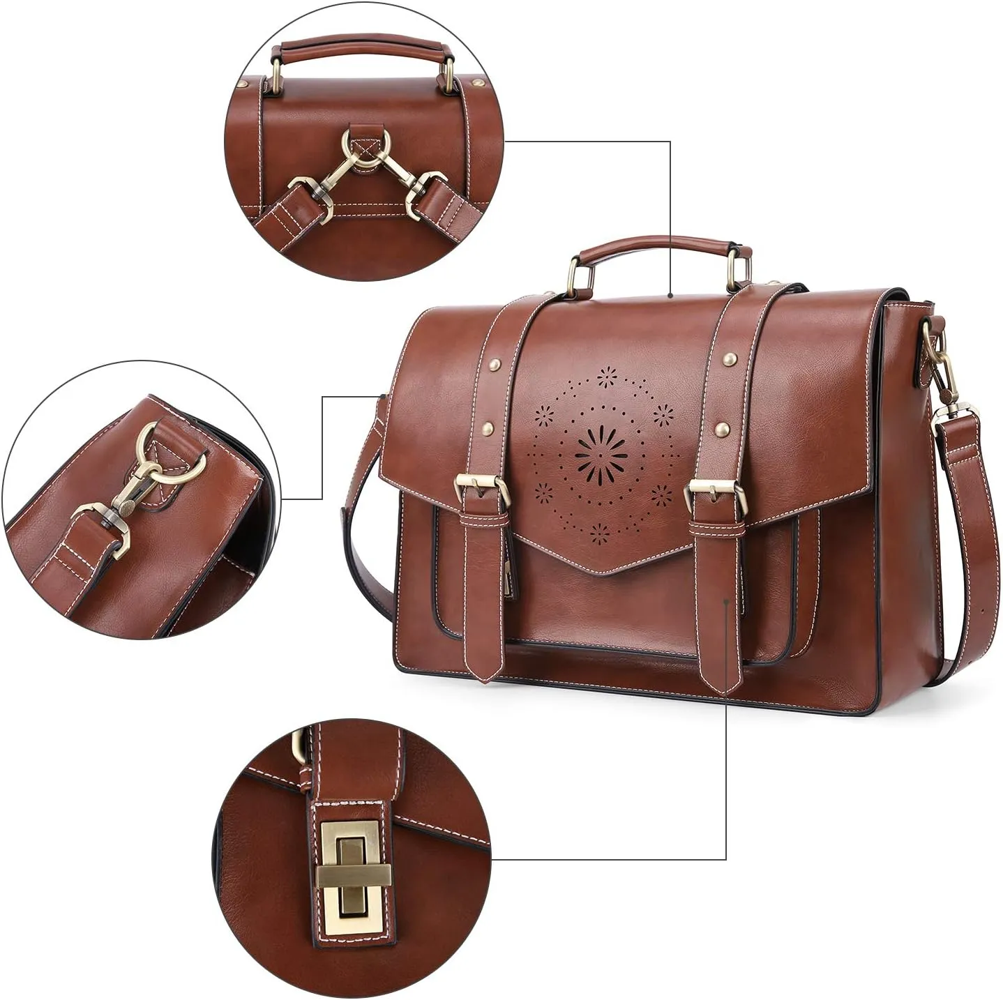ECOSUSI Backpack for Women Briefcase Messenger Laptop Bag Vegan Leather Satchel Work Bags Fits 15.6 inch Laptops, Coffee