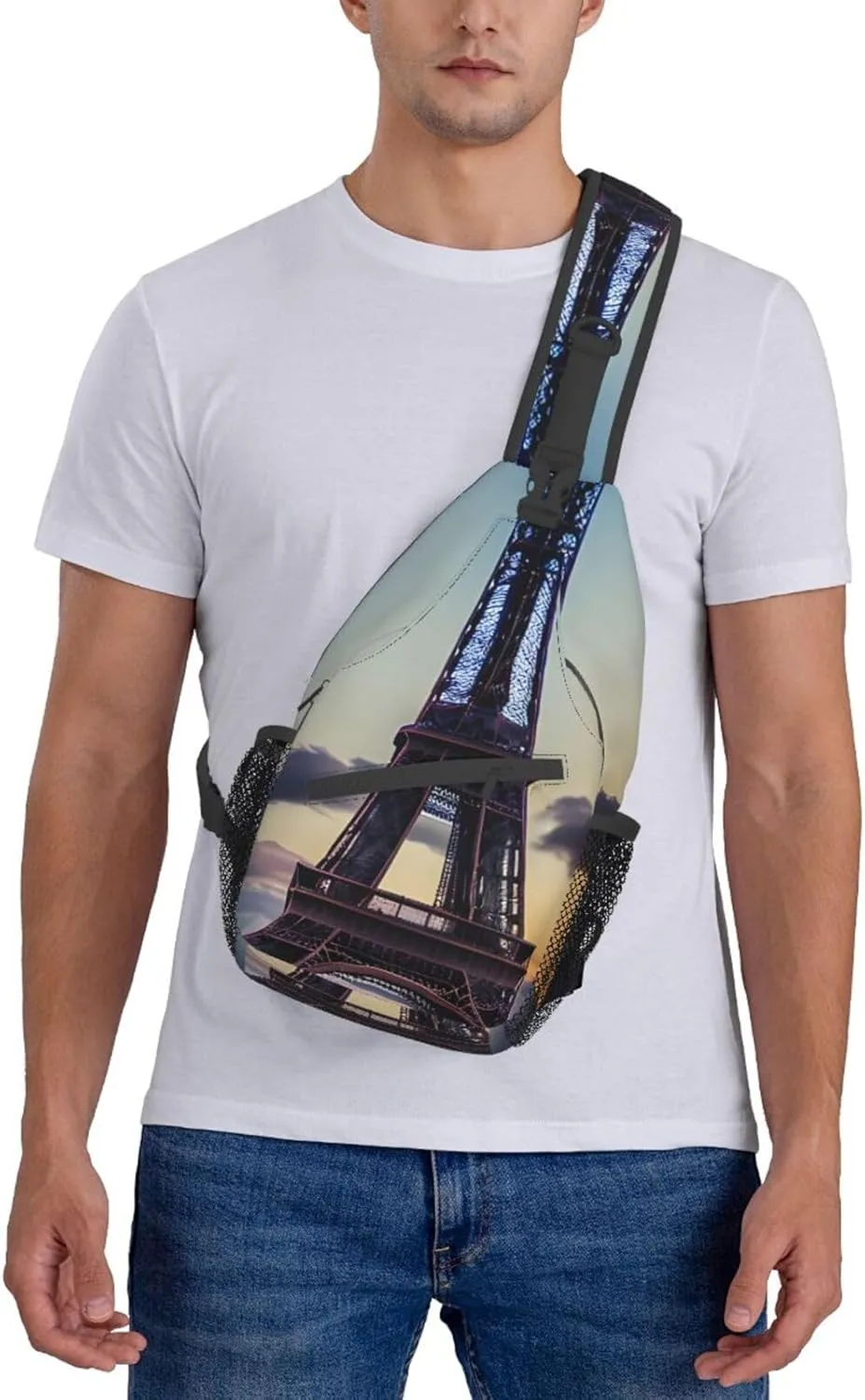 Eiffel Tower Shoulder Bag Crossbody Backpack Chest Bag Lightweight Sling Daypackstravel Hiking Cycling For Men Women