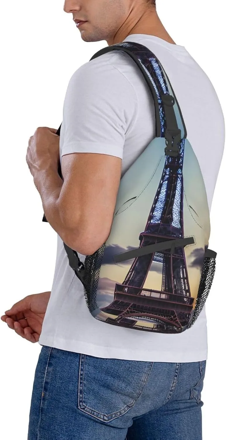 Eiffel Tower Shoulder Bag Crossbody Backpack Chest Bag Lightweight Sling Daypackstravel Hiking Cycling For Men Women