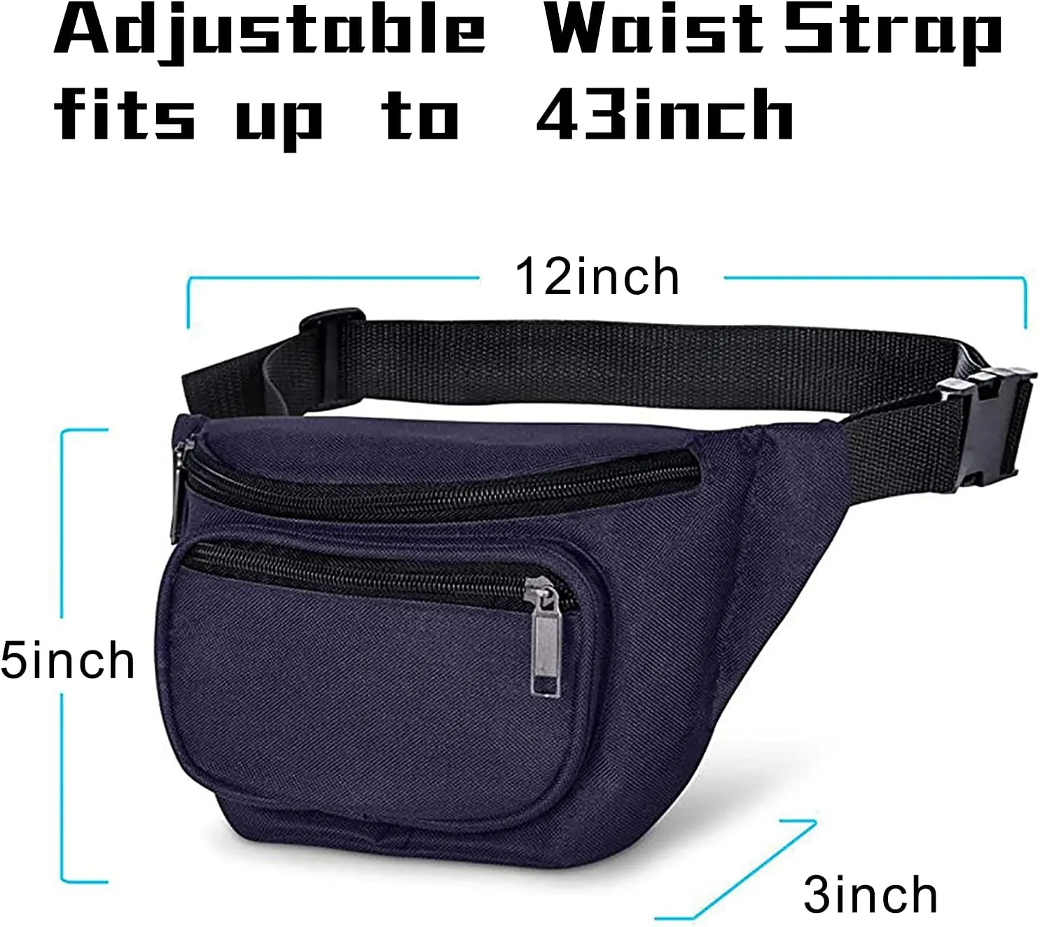 Fanny Pack, AirBuyW 3 Zippered Compartments Adjustable Strap Crossbody Festival Workout Concert Traveling Running Biking Sport Fashion Waist Fanny Pack Bag For Women Men Navy