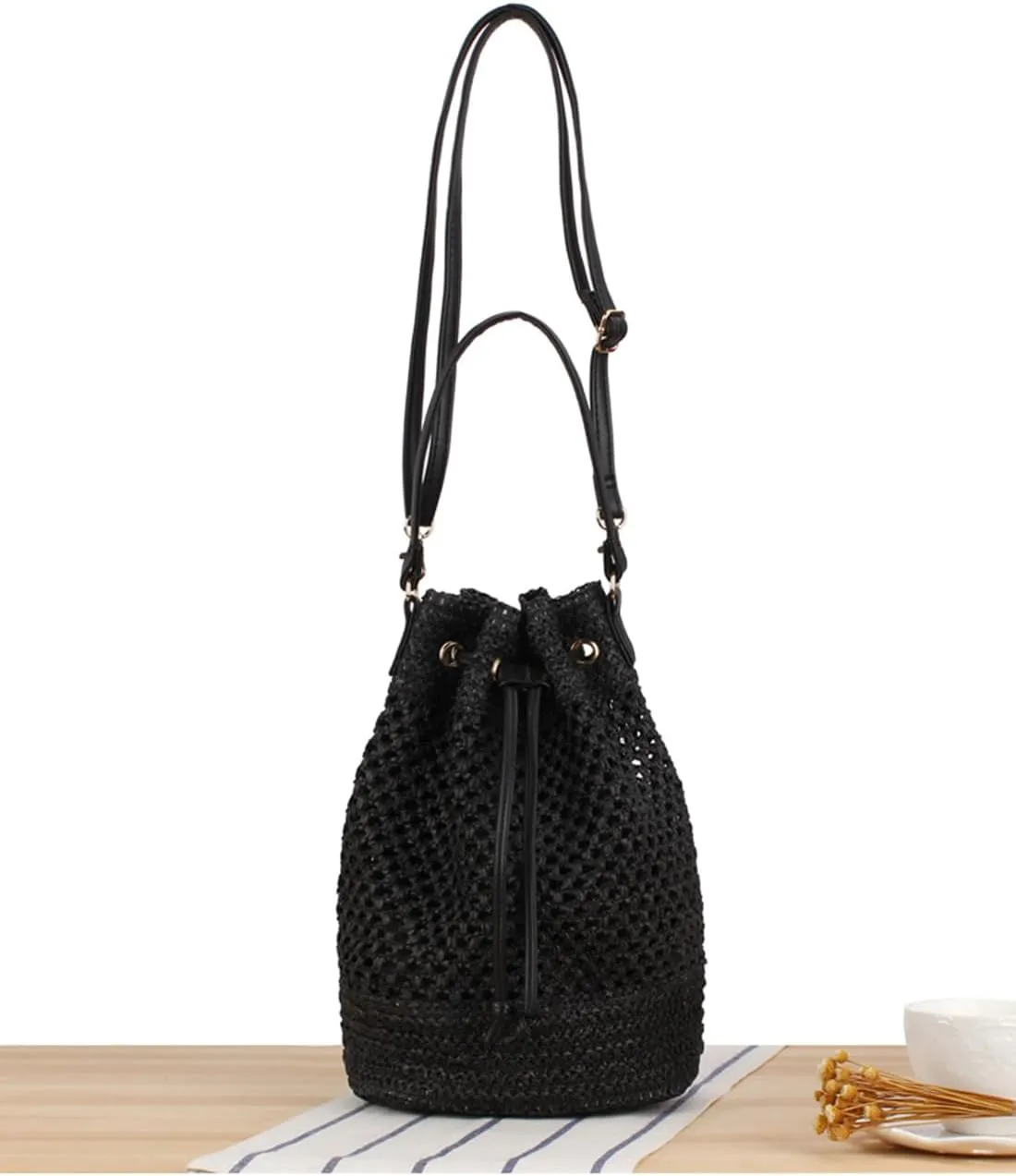 Fashion Woven Bag Handbag Tote Cute Crossbody Bucket Bag Woven