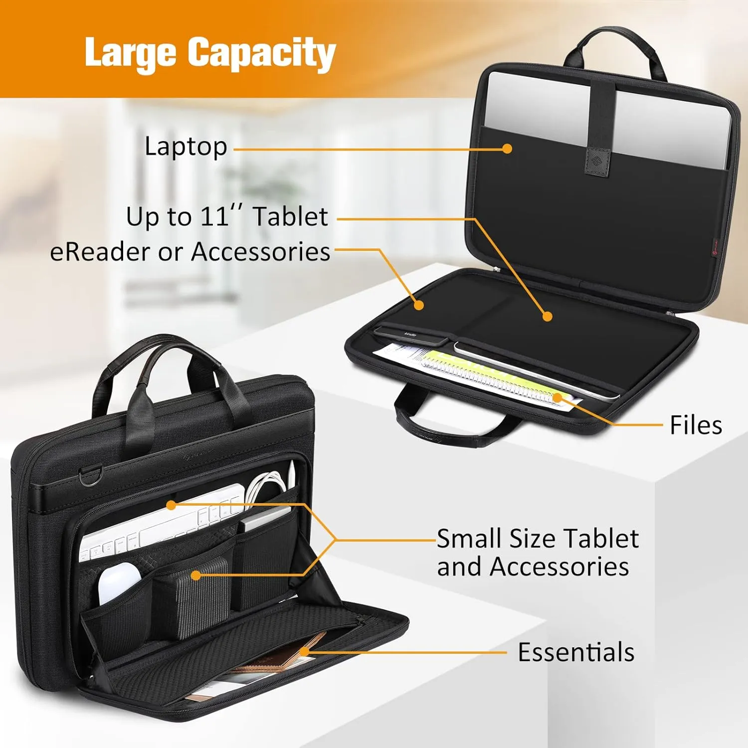 FINPAC 15.6 Inch Laptop Sleeve Case - Briefcase Shoulder Bag with Tablet Pocket and Accessory Pouch for MacBook Air 15, MacBook Pro 15 16 and Up to 15.6" Samsung Lenovo HP Acer ASUS Dell Laptop, Black