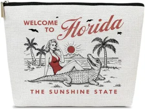 Florida Makeup Bag, Girls Trip Cosmetic Bag for Purse, Birthday Gifts for Women Female Friends BFF Traveler Sister, Florida Souvenirs, City Travel Organizer