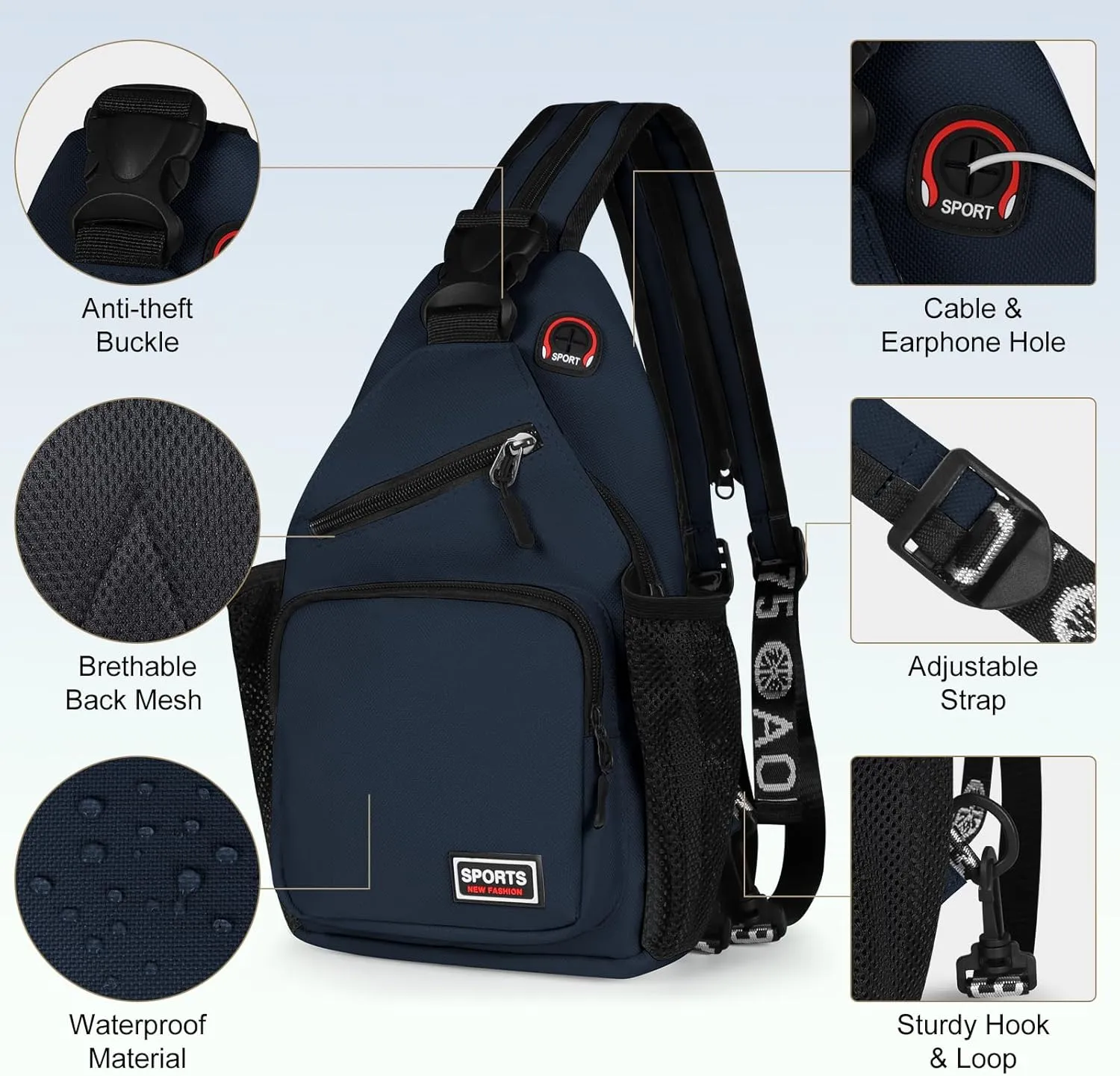 Geestock Crossbody Sling Bag Backpack for Men & Women, Convertible Shoulder Bag Waterproof Chest Bag For Daypack Travel Hiking (Navy Blue)