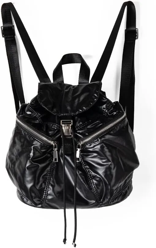 Glossy Leather Coquette Backpack Purse Women Solid Drawstring Bucket Backpack Y2K Stuff Balletcore Casual Daypack (Black)