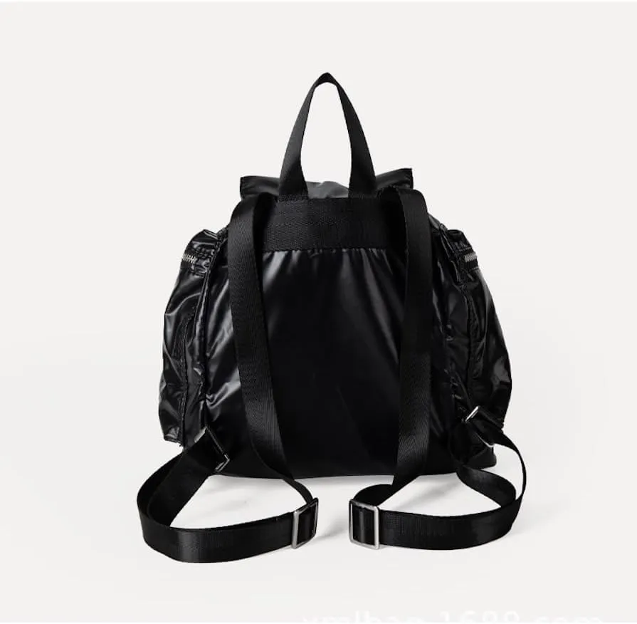 Glossy Leather Coquette Backpack Purse Women Solid Drawstring Bucket Backpack Y2K Stuff Balletcore Casual Daypack (Black)