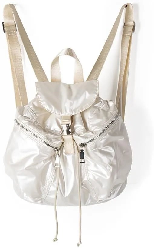 Glossy Leather Coquette Backpack Purse Women Solid Drawstring Bucket Backpack Y2K Stuff Balletcore Casual Daypack (White)