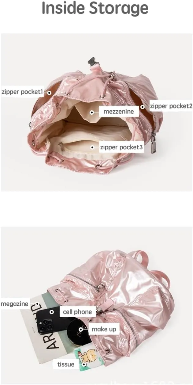 Glossy Leather Coquette Backpack Purse Women Solid Drawstring Bucket Backpack Y2K Stuff Balletcore Casual Daypack (White)