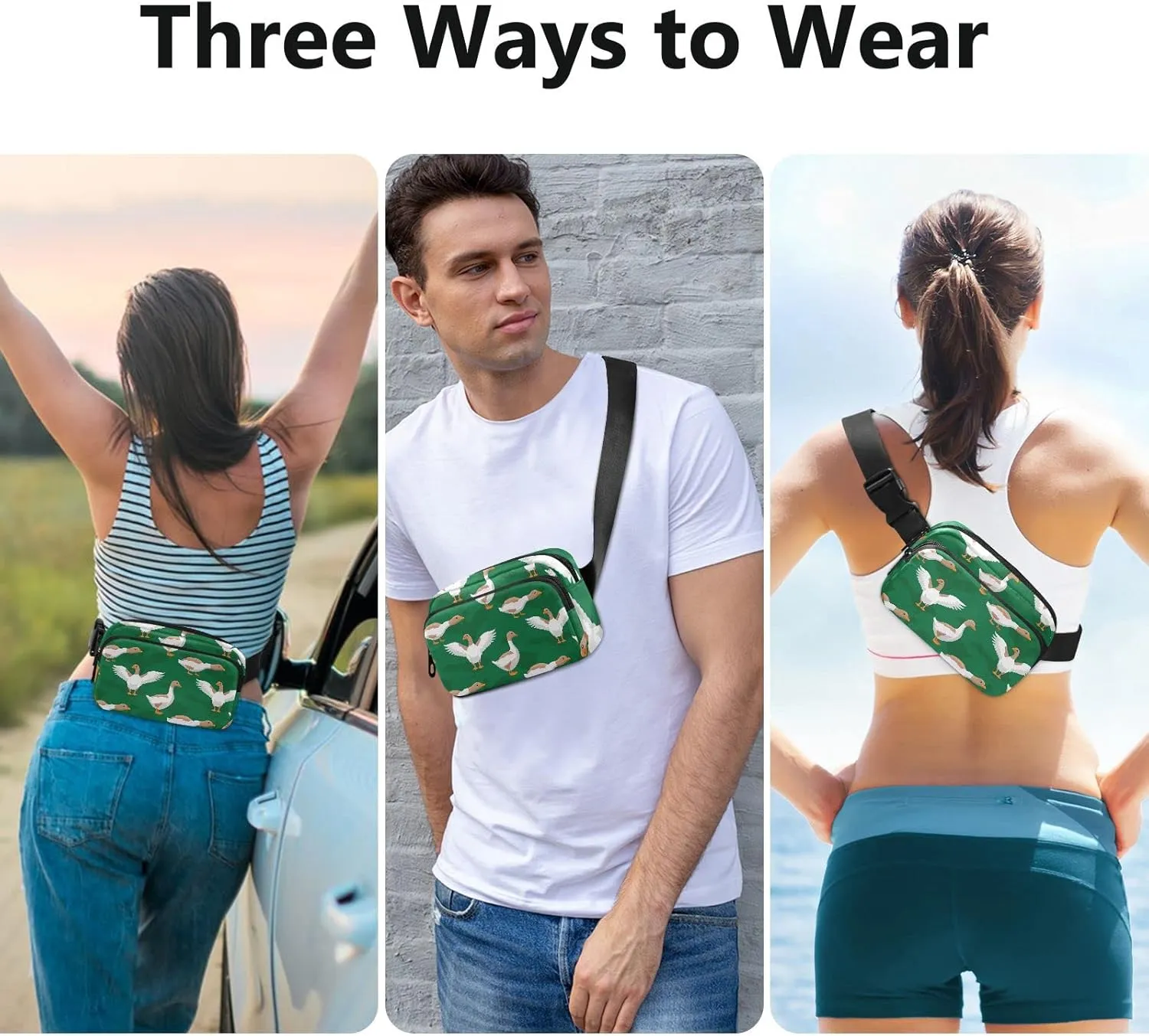 Goose Fanny Pack for Men Women,Crossbody Waist Bag Pack with Adjustable Strap Mini Belt Bag for Running Cycling